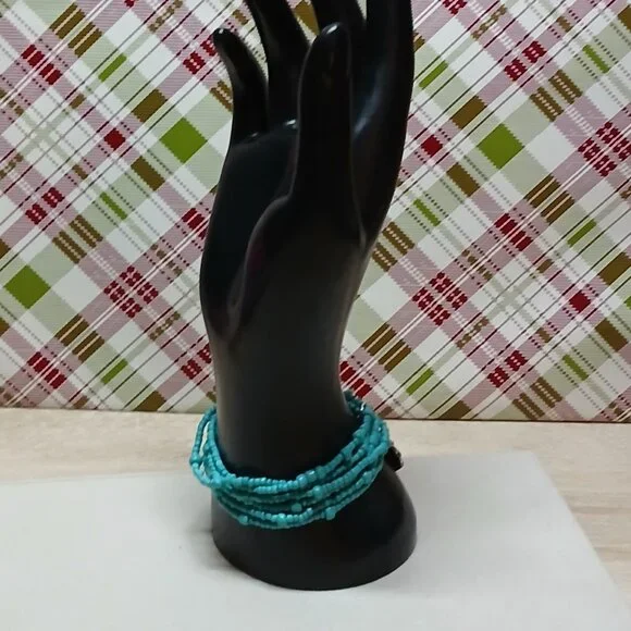 Handmade Turquoise Tone Beaded Bracelet w/ Sunflower Pendant Fashion Jewelry #48 - Picture 5 of 8